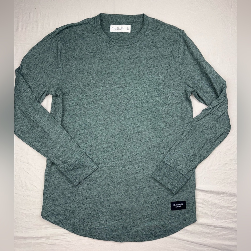 Abercrombie & Fitch Men's Heather Teal Long Sleeve Crew